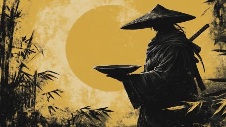 Shadow Ronin Offering Under the Golden Moon wallpaper