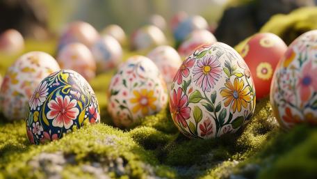 Spring Garden Easter Eggs in Soft Morning Light wallpaper