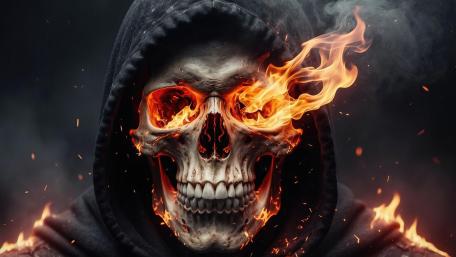 Hooded Inferno Skull in Dark Fantasy Firelight wallpaper
