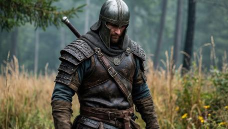 Ultra Realistic Armored Templar Knight in Misty Battlefield Forest wallpaper