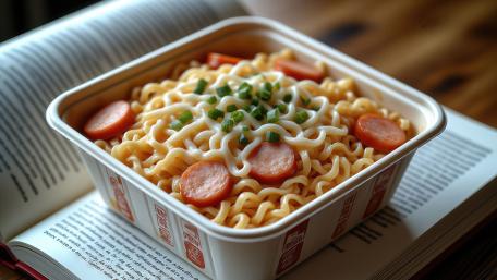 Creamy Noodles with Sausage Slices in Cozy 4K Still Life wallpaper