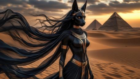 Desert Goddess of Anubis Winds Beneath the Golden Pyramids wallpaper