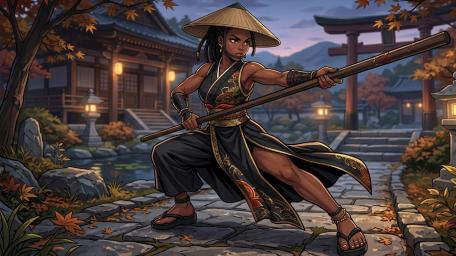 Autumn Temple Guardian Shaolin Kung Fu Girl With Straw Hat wallpaper