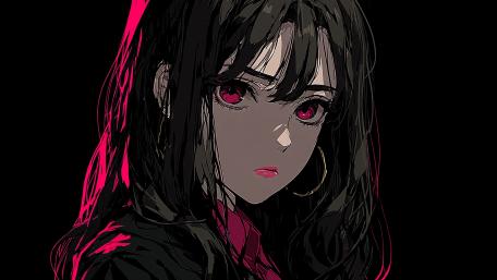Neon Noir Anime Girl on Black Pink Glow wallpaper