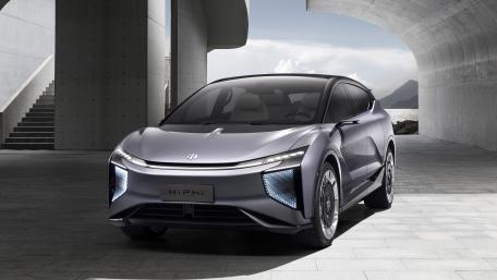 HiPhi Luxury Electric SUV in Minimalist Concrete Architecture 5K Wallpaper wallpaper