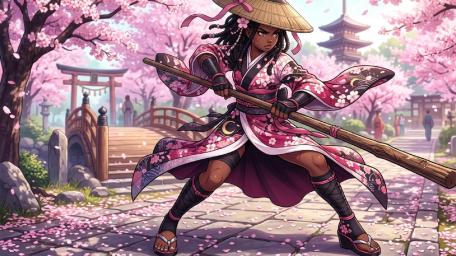 Sakura Sentinel Anime Samurai Girl in Oriental Spring Garden wallpaper