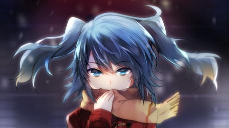 Snowy Night Serenity with Hatsune Miku in Warm Scarf wallpaper