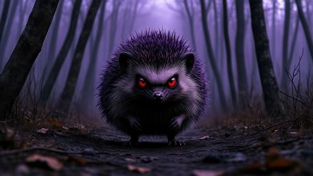 Crimson Eyed Hedgehog Guardian in the Violet Mistwood wallpaper