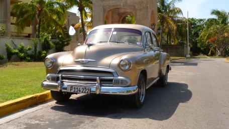 Sunlit 1951 Chevrolet Bel Air Classic on a Palm Lined Road wallpaper