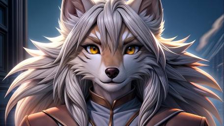 Silver Maned Wolf Heroine in Anime Style Portrait Wallpaper wallpaper