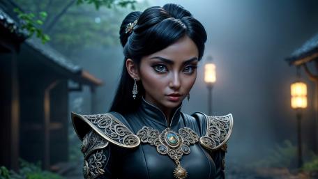 Enchanted Night Guardian in Misty Village wallpaper