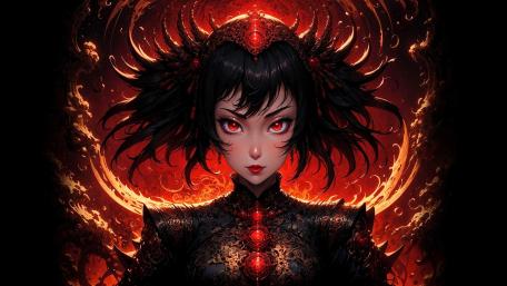 Crimson Flame Empress Anime Queen with Infernal Halo wallpaper