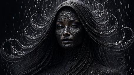 Monochrome Rainborne Oracle with Intricate Patterned Portrait wallpaper