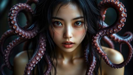Abyssal Medusa with Octopus Crown in Cinematic 4K Fantasy wallpaper