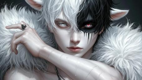 Heterochromia Shadow Prince with Diamond Skin in Monochrome Anime Glow wallpaper