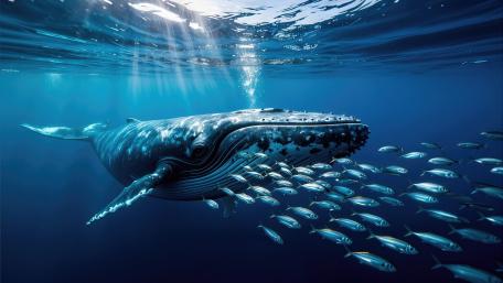 Majestic Humpback Whale Gliding Through Sunlit Blue Depths in 4K wallpaper