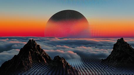 Neon Horizon Over Digital Seas in Retro Futuristic Geometry wallpaper