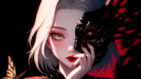 Emerald Gaze Behind the Midnight Masked Elegance wallpaper