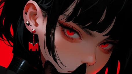 Crimson Gaze Anime Portrait with Black Hair and Red Eyes wallpaper