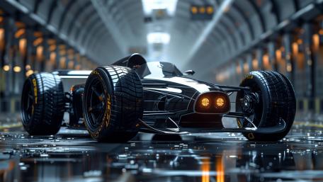 Stealth Formula One Racer in Neon Tunnel 5K Motorsport Wallpaper wallpaper