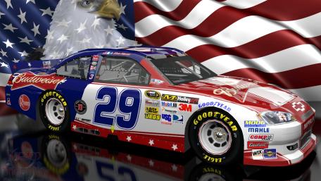 Patriotic NASCAR Chevrolet Impala Racing Machine in Full Throttle Glory wallpaper