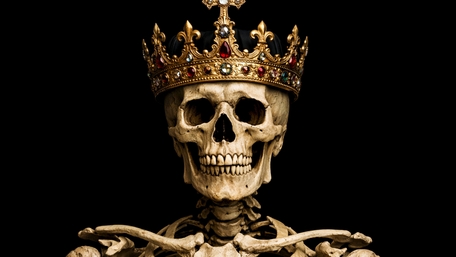 Crowned Skeleton Monarch on Eternal Black Throne wallpaper
