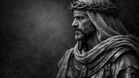 Monochrome Portrait of a Stoic Man Wearing a Crown of Thorns wallpaper