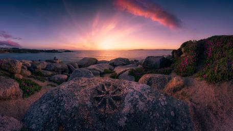 Sunset Glow Over Randaberg Rocky Coastline in Norway 4K wallpaper