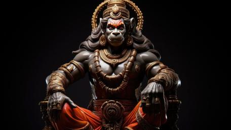 Majestic Hanuman Guardian in Shadowed Divine Radiance wallpaper