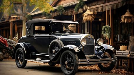 Midnight Vintage Roadster in Rustic Street Scene 4K AI Art wallpaper
