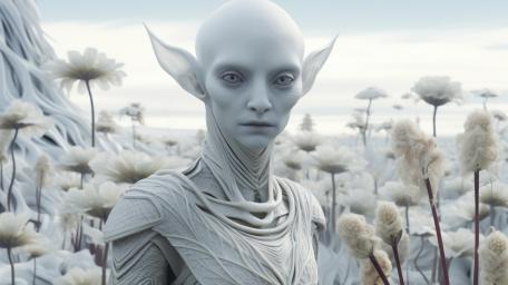 Ethereal Alien Elf in White Blooming Otherworld 5K Fantasy wallpaper