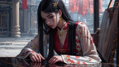 Silent Blossoms in a Lantern Street Anime Portrait in 4K wallpaper