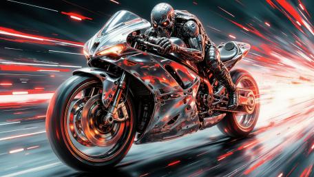 Cyberpunk Phantom Rider on a Blazing Futuristic Motorcycle wallpaper