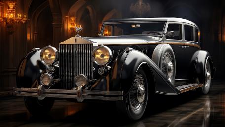 Regal Rolls Royce Vintage Elegance in Candlelit Grand Hall wallpaper