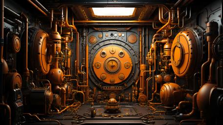 Copper Core Engine Room in a Futuristic Factory Machine Chamber wallpaper