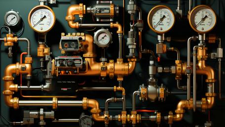 Precision Pressure Network in a Futuristic Factory Wall wallpaper