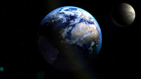 Earth and Moon in Quiet Orbit Across a Starry Void wallpaper