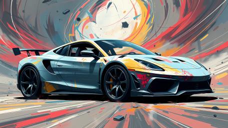 Neon Drift Burst Futuristic Sports Car in 4K AI Art wallpaper