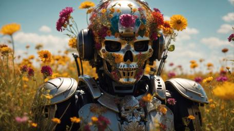 Blooming Sentinel Android in a Sunlit Wildflower Field 4K Fantasy wallpaper