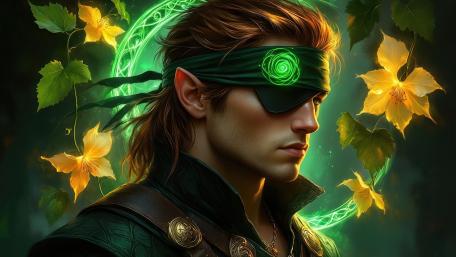 Emerald Sigil Elf Warrior in a Whispering Enchanted Grove wallpaper
