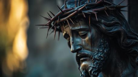 Crowned in Thorns Sacred Statue in Shadowed Fantasy Light wallpaper