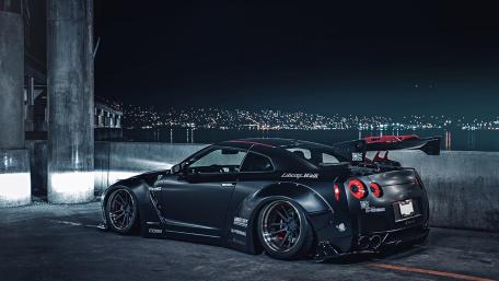 Midnight Nissan GT-R R35 Stance by the Waterfront wallpaper