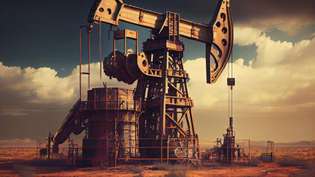 Sunset Oil Well Machine in Anime Style 5K AI Art wallpaper