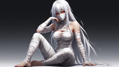 Silver Haired Gothic Mummy Girl with Crimson Eyes in Ultra HD wallpaper
