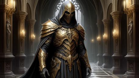 Gilded Hooded Knight in Cathedral Hall of the Castle wallpaper