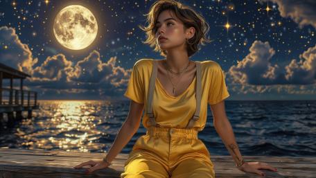 Moonlit Dockside Dreams Under a Starry Summer Sky wallpaper