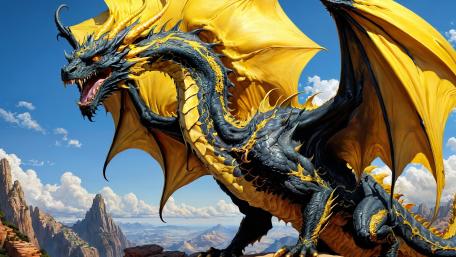 Gilded Winged Dragon Roaring Above the Mountain Cliffs wallpaper