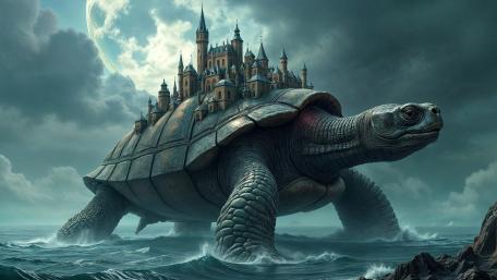 Citadel of the World Turtle Crossing Stormbound Seas wallpaper