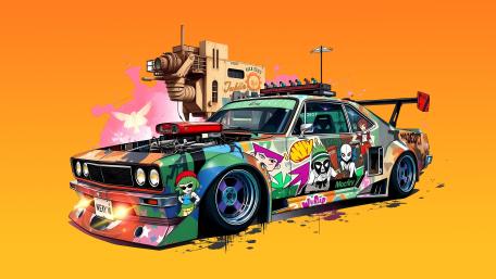 Graffiti Wrapped Drift Muscle Coupe in Vibrant JDM Street Racer Style wallpaper