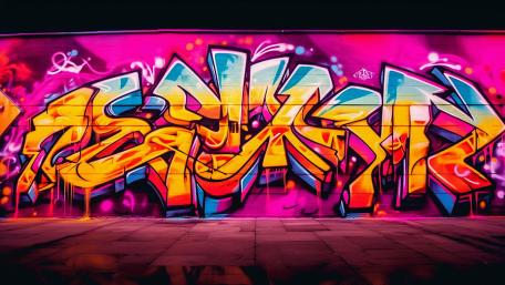 Neon Graffiti Pulse on an Urban Wall wallpaper